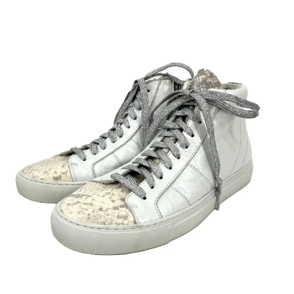 P448‎ Star High Top Sneaker Sunset Snake Embossed Leather Glitter White 39 9